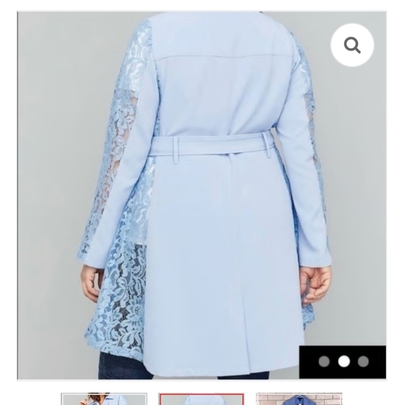 🍁NWOT $139.95  Lane Bryant Blue Lace Details Long Sleeve Trench Coat Size 18/20 - Picture 3 of 7